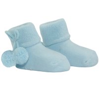 S522-B: Blue Anti-Slip Terry Socks w/Pom Pom (0-12 Months)